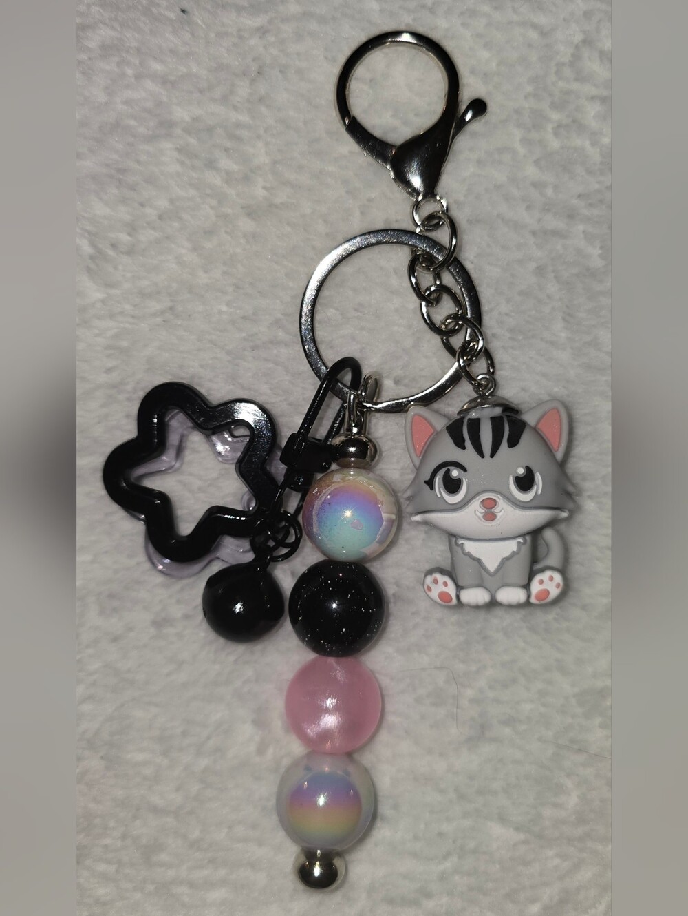 Gray, Black, & White Keychain/Bag Charm - Cat
